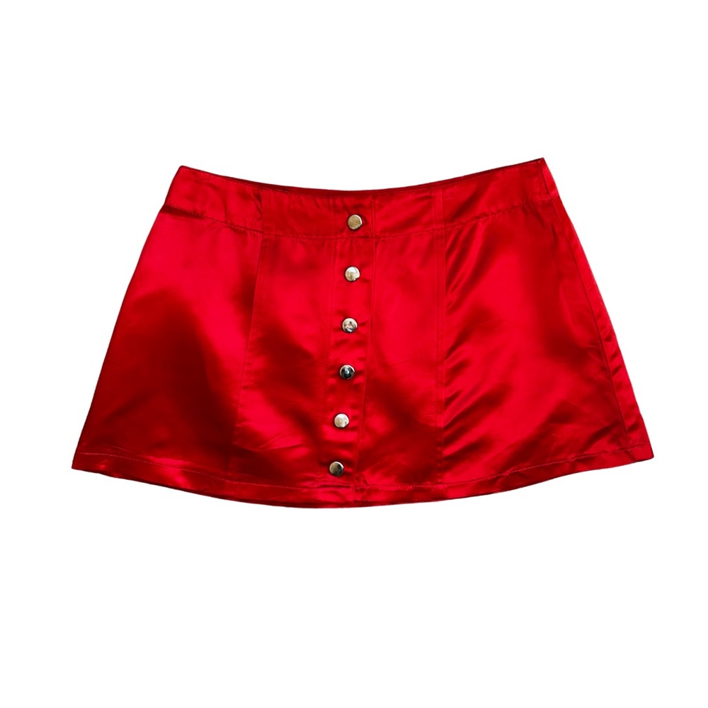 Vintage Lip Service Red Mini Skirt Small Snap Button Silk Acetate 90s Y2k 00s